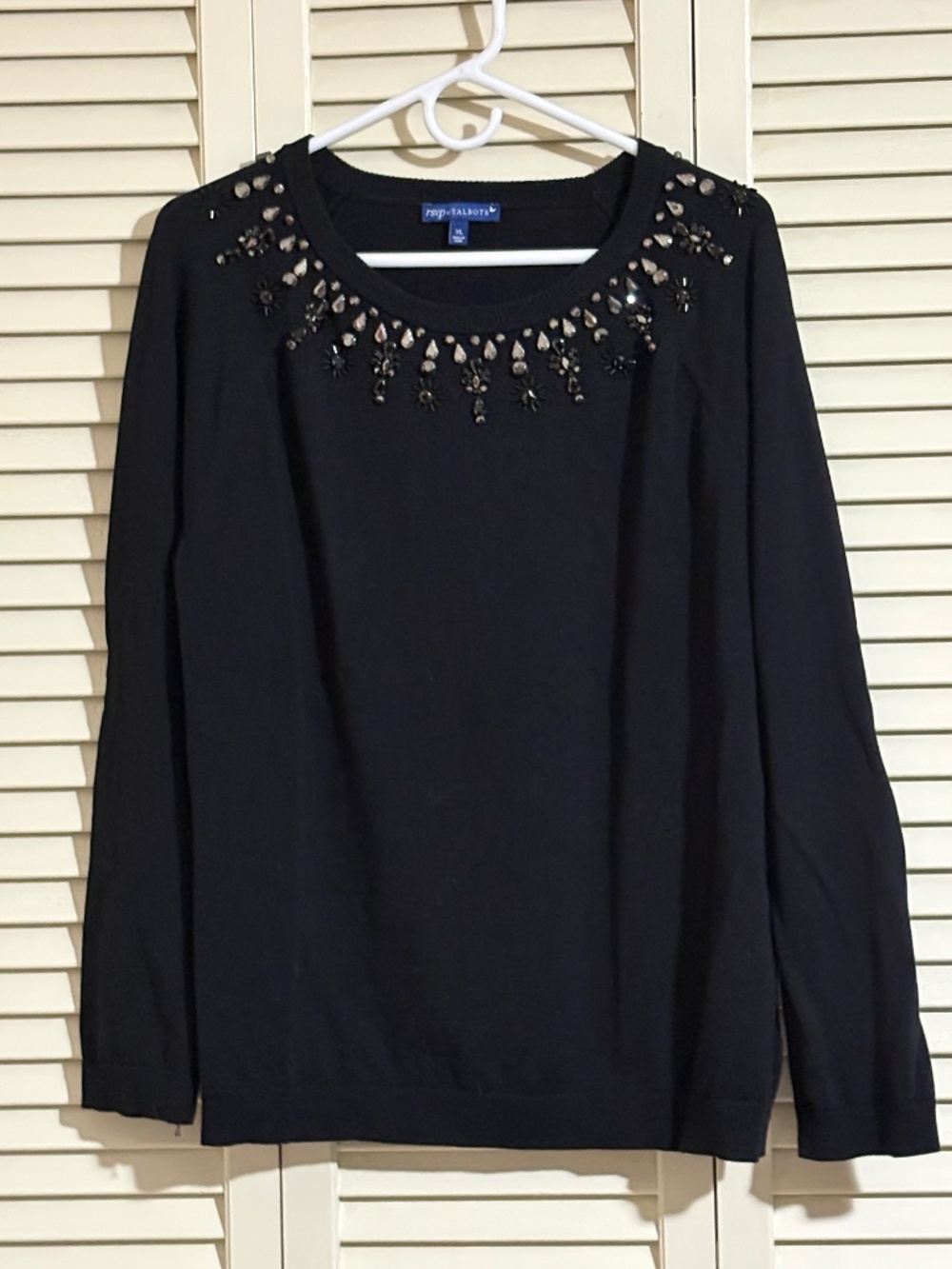 RSVP by Talbots Black Jeweled Beaded Neckline Sweater XL